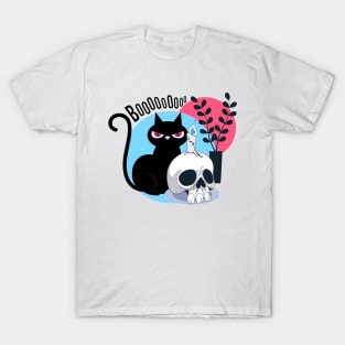 Scary Black Cat With Skull T-Shirt